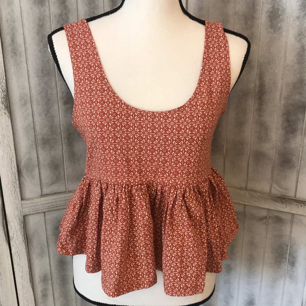 Forever 21 Rust Orange Boho Peplum Crop Tank Top
